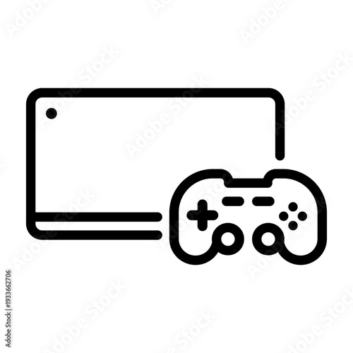 Line icon featuring a monitor screen and a game controller representing online gaming and e-sports