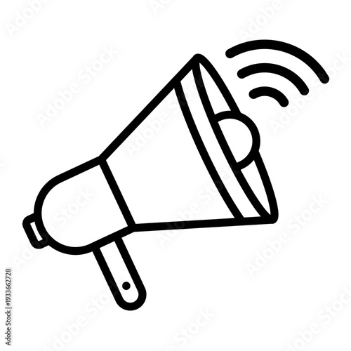 Line icon of a megaphone with signal waves representing a public announcement or transmission