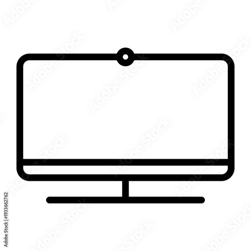 Line icon of a computer monitor with a webcam at the top showing a basic hardware setup for streaming