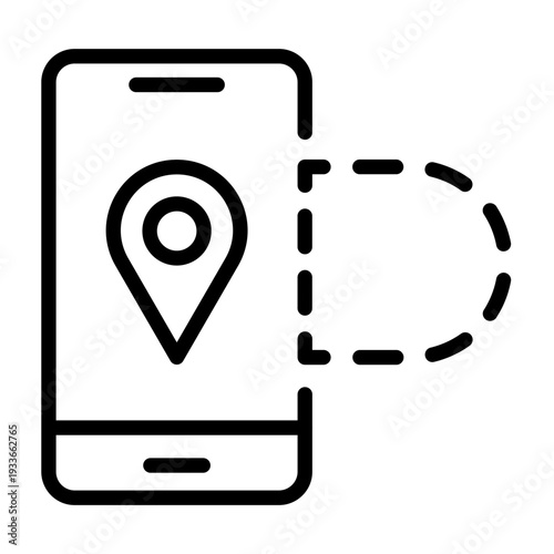 A line icon showing a smartphone with a location pin and a movement path representing real-time tracking