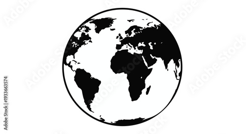Black and white illustration of the earth globe