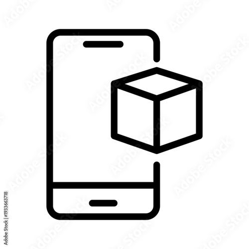 Smartphone display showing a 3d cube object projected through augmented reality