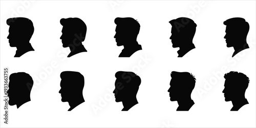 Ten Male Head Silhouettes With Various Hairstyles And Facial Hair Styles profile