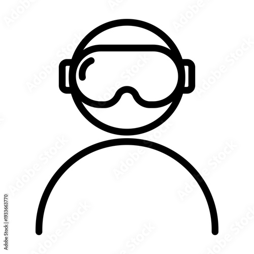 Minimalist line icon depicting a person wearing a virtual reality headset for immersive gaming