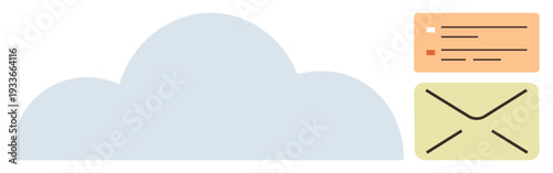 Cloud computing, email services, data exchange, online communication, file sharing, modern technology. Large cloud and envelope icons data storage and email exchange. Cloud computing and email