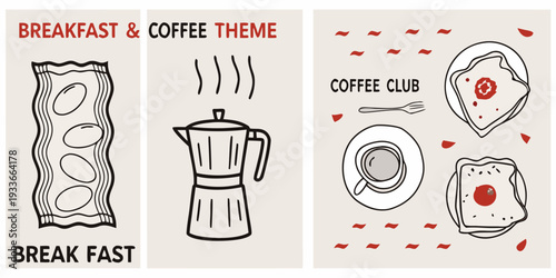 Breakfast and coffee themed graphic with illustrations of food items
