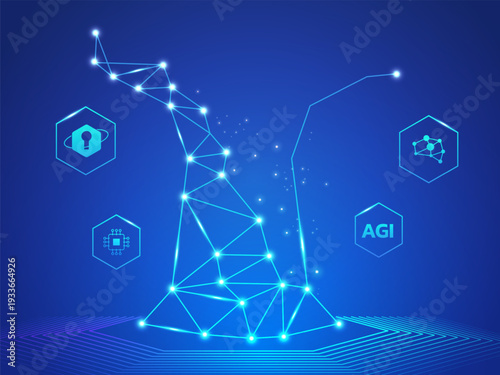 Digital Tree Network vector illustration design Concept with Abstract Wireframe polygonal Elements Forming tree Shapes Representing Neural Connections, Artificial Intelligence(AGI), Visualization.