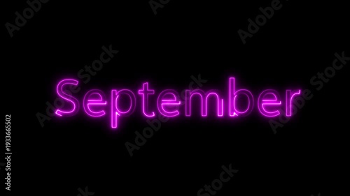 Blue Neon September Text Animation with Glowing Electric Light Effect on Black Background; Monthly Calendar Concept for Digital Signage, Social Media Intro, and Winter Season Events.