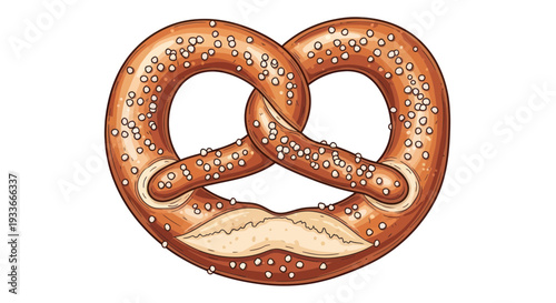 Golden Baked Pretzel with Salt Crystals Isolated on White Background