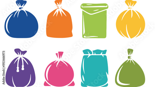 A colorful bag icon set with various shapes and styles