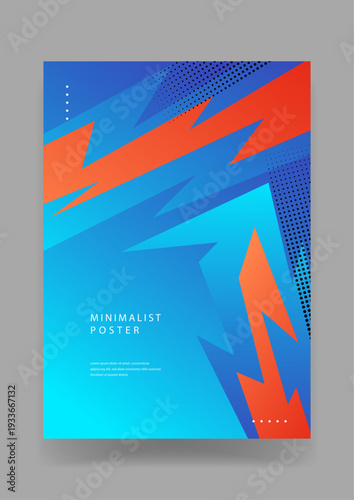 Minimalist blue poster featuring sharp lightning bolt shapes in orange and halftone dot textures for a high-energy design