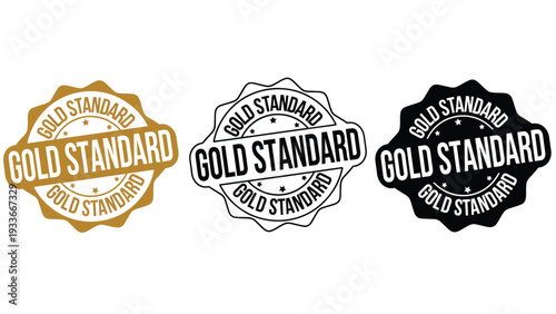 Gold standard badges in different colors and styles on white background