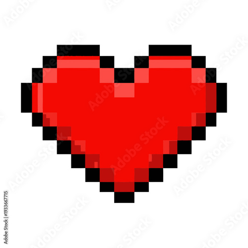 Pixel Art Red Heart Icon, Retro Gaming Symbol, Love and Health Concept