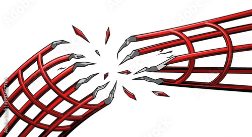 Broken Red Metal Structure, Abstract Concept of Destruction, Breaking Free