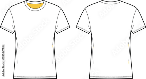 Short sleeve t-shirt flat sketch, fashion technical drawing, apparel design vector