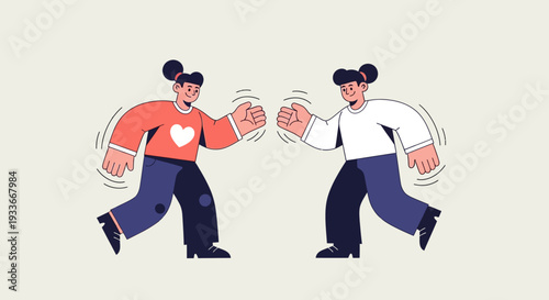Two individuals running towards each other in a friendly gesture illustration style people movement