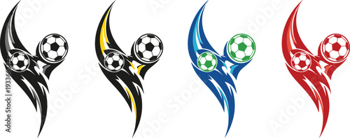 Abstract Soccer Ball Logo Set with Dynamic Fire Trails, Flaming Football Icons, and Sports Motion Graphics Vector Illustration.