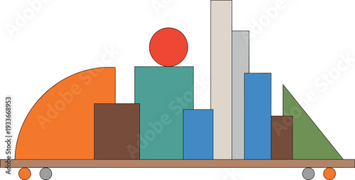 Colorful geometric balance blocks vector illustration abstract stacking shapes minimal construction concept isolated design