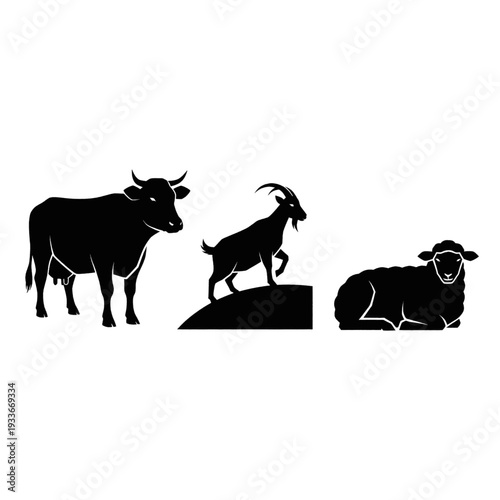 Cow Goat Sheep Silhouette Farm Animals.