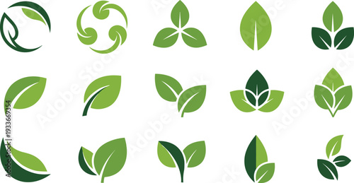 Green leaf logo set vector illustration eco nature plant icons collection isolated design