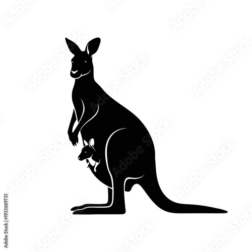 Kangaroo with Joey in Pouch Silhouette.