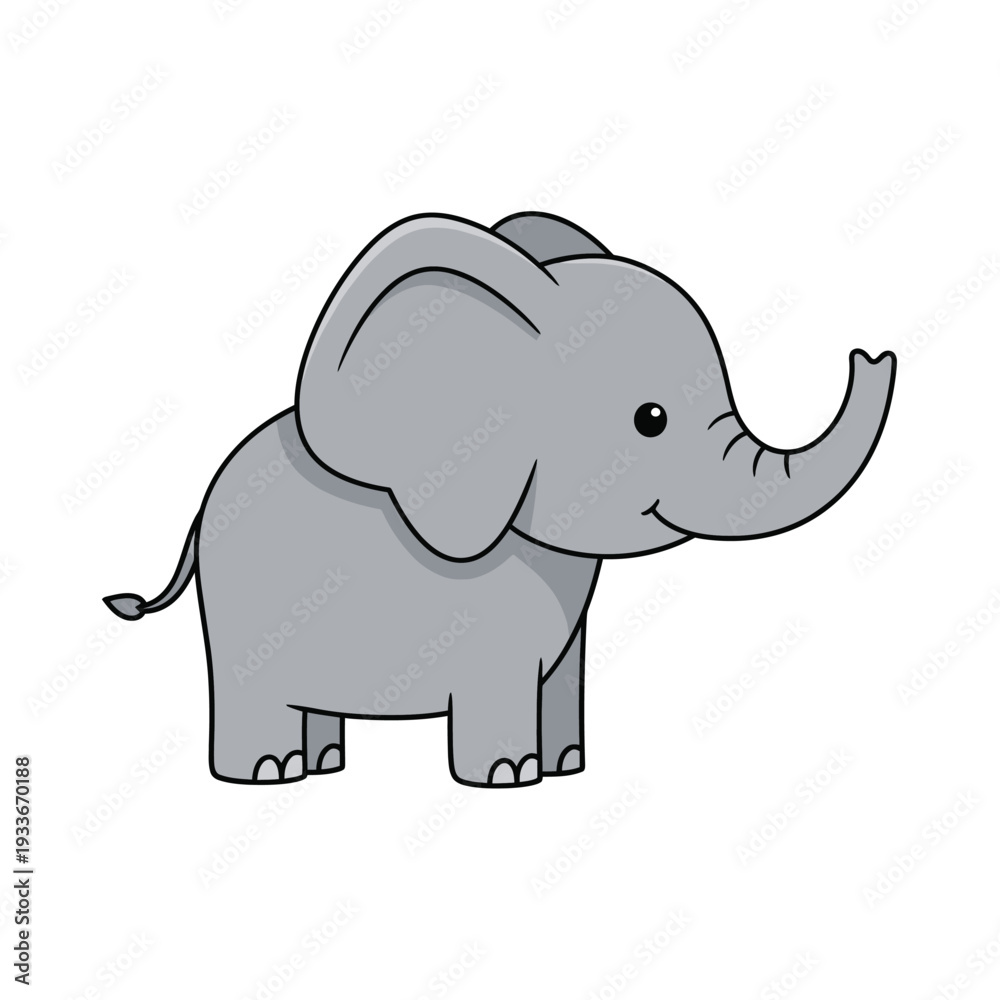 Fototapeta premium Cute Cartoon Elephant Baby Illustration, Isolated on White Background
