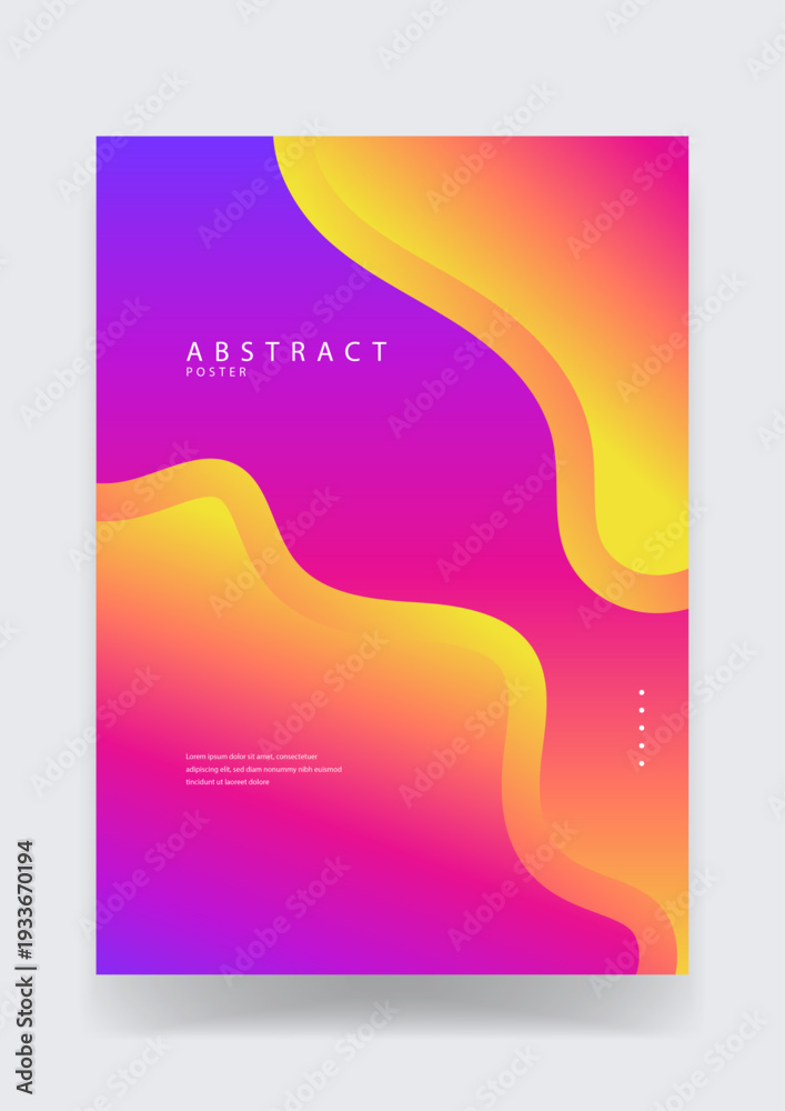 Fototapeta premium A bold and energetic poster featuring organic fluid shapes with a striking purple to orange sunset gradient transition