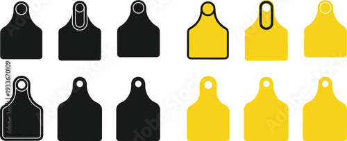 Livestock ear tag icon set vector illustration cattle identification tags farm animal marker collection