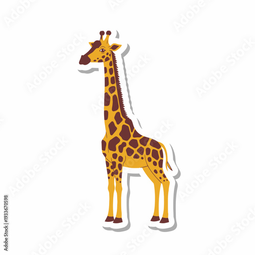 Cute Cartoon Giraffe Sticker, Safari Animal Illustration, Isolated on White Background