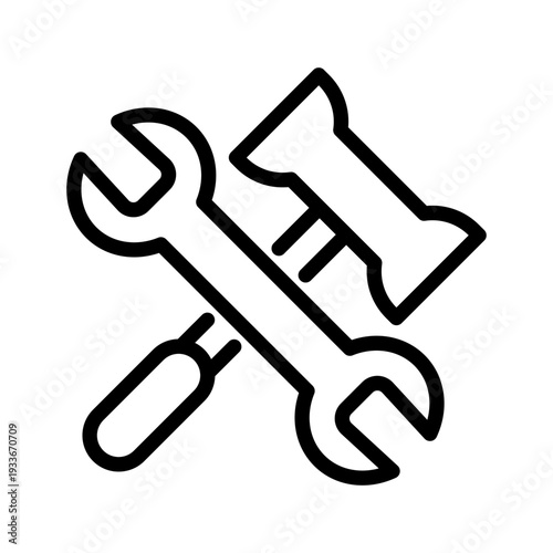 Line icon showing a crossed wrench and hammer representing home renovation and repair services