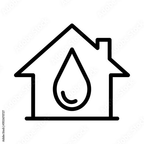 Line icon showing a house with a large water drop inside representing leak detection services