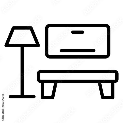 Line icon showing a lamp and furniture items representing furniture assembly and handyman services