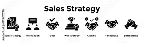 Sales Strategy Banner Web Icon Vector Illustration Concept For Sales Strategy, Negotiation, Deal, Win Strategy, Closing, Handshake, Partnership