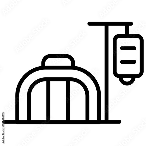 A line icon depicting an animal hospital clinic with an IV drip bag