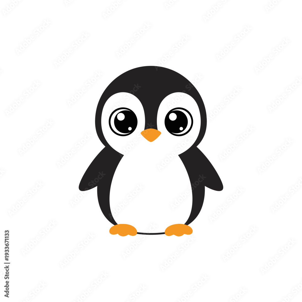Fototapeta premium Cute cartoon penguin illustration with big eyes and white background