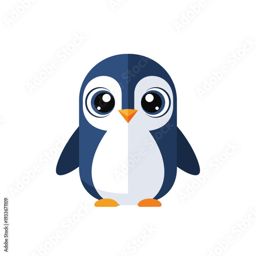 Cute cartoon penguin character, adorable animal illustration with big eyes, isolated on white background