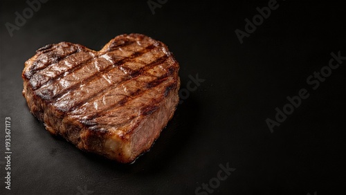 Heart-shaped steak on a black background