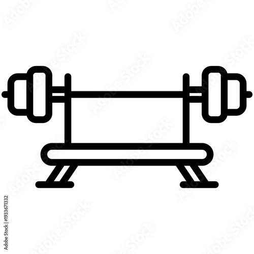 Outline icon of a weight bench with a barbell rack for chest workouts