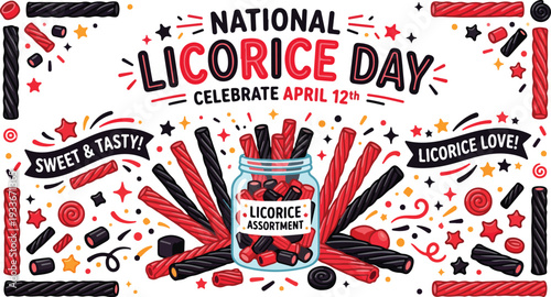 Vibrant National Licorice Day Celebration Design with Assorted Licorice