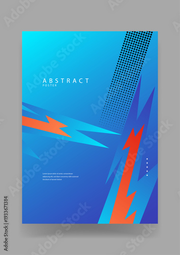 Abstract dynamic composition featuring sharp lightning bolt shapes and halftone dots on a bright blue gradient background