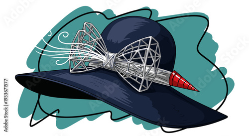 Vibrant bowler hat with elegant silver bow and red feather accent