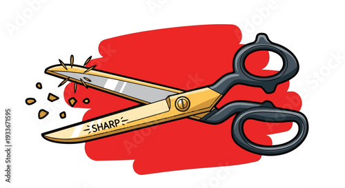 Vibrant scissors cutting through with sharp blades and black handles