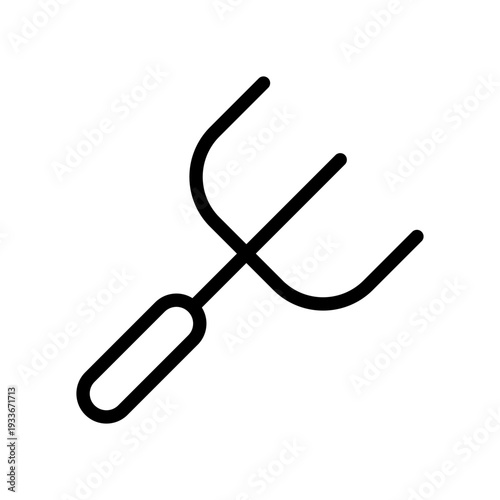 Line icon of a pitchfork tool used for harvesting and hay handling