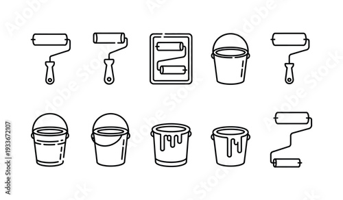 Paint roller and bucket icons for home renovation and DIY projects.