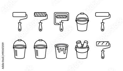 Assorted paint roller and bucket icons for creative projects.
