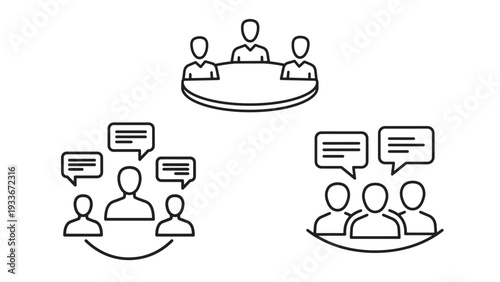 Group Discussion and Team Collaboration, Roundtable Meeting and Communication Workshop Illustration