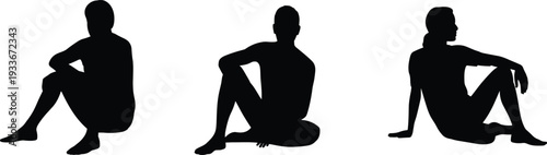 Black sitting person silhouettes vector set for urban lifestyle, casual leisure, human character study and public space decorative design element