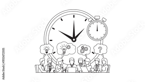 Time Management and Deadline Illustration Clock Brainstorming Team Representing Productivity Scheduling and Strategic Timing