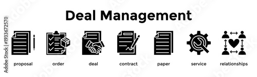 Deal Management Banner Web Icon Vector Illustration Concept For Proposal, Order, Deal, Contract, Paper, Service, Relationships