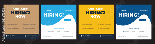 We are hiring job vacancy social media post banner design template with yellow color. We are hiring job vacancy square web banner design. 